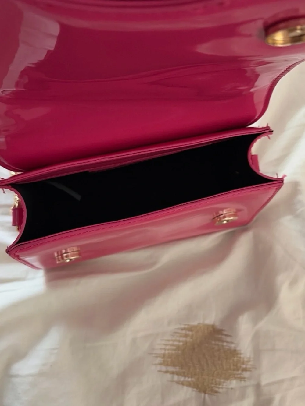 Hot Pink Mini Top-Handle Bag with Gold Chain Strap - Picture 4 of 4